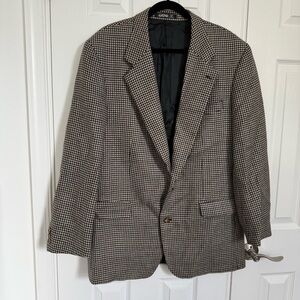 Kasper Black Tan 100% Wool 2-Button Fully‎ Lined Houndstooth Blazer Men's 44 EUC